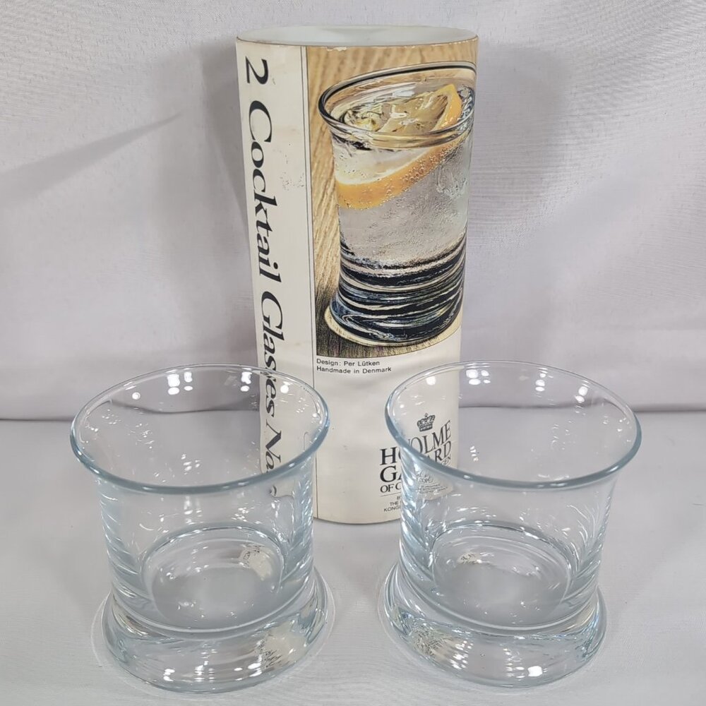 Holmegaard Per Lutken 2 Cocktail Glasses No. 5 Sma Sjusglas Lowball Tumblers Bar